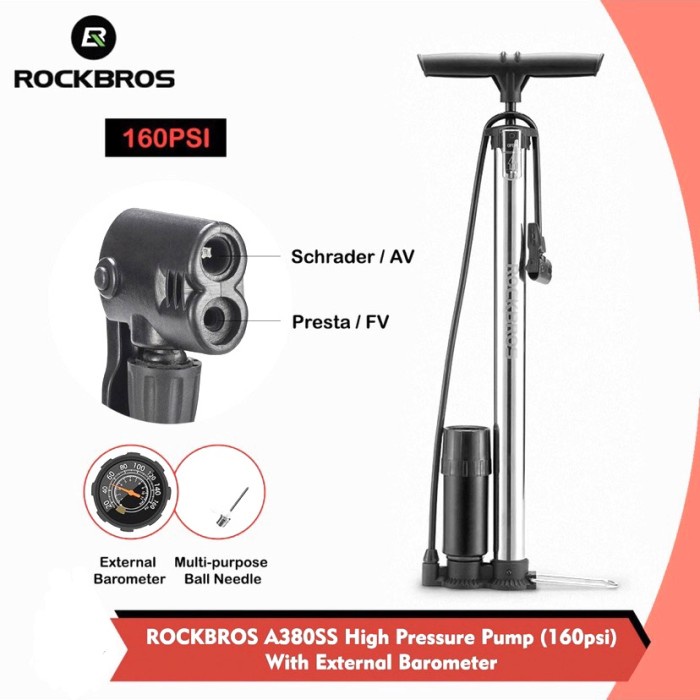 Pompa Lantai Sepeda Rockbros 380G-150 psi Hitam dan A380SS-160 psi