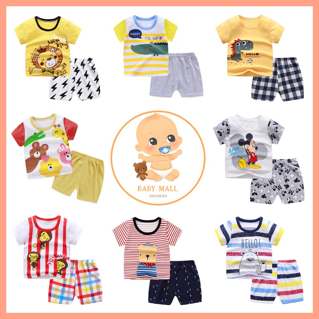 LCH - CUTE SERIES Setelan Lengan Pendek Baju Tidur Import Anak Bayi Motif Lucu