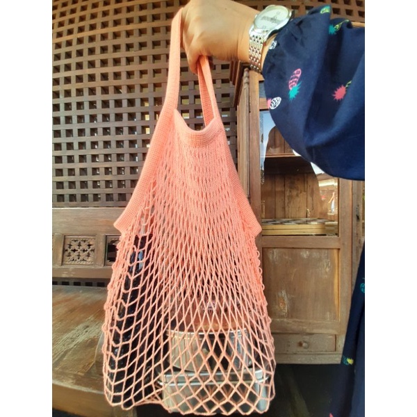 Tas Belanja Jaring Katun Tas Jaring Tas Pantai Reusable Bag Cotton Mesh Bag Net Bag Grocery Bag Fishing Net Tote Bag Tas Ramah Lingkungan