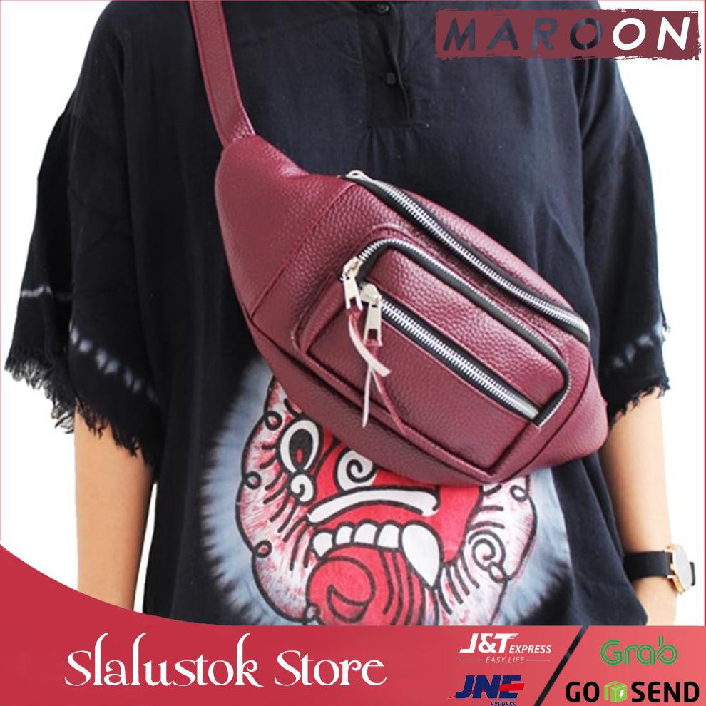 Murah - Tas Selempang Wanita - Nisa Sabyan Waitsbag  - Tas Casual -  Tas Waitsbag 4 Zipper Kulit