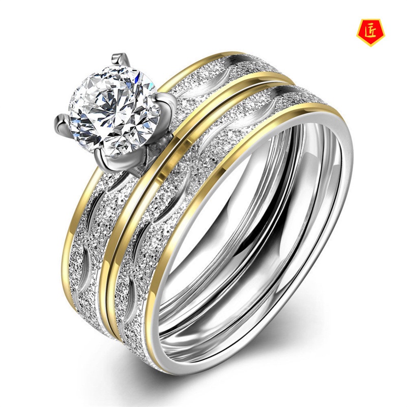 [Ready Stock]Gold Color Separation Creative Double Layer Ring Set Inlaid Moissanite Fashion Elegant