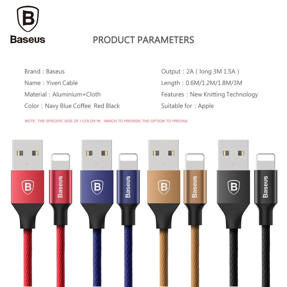 BASEUS ORIGINAL Kabel Data Yiven 120CM Lightning USB for Apple Iphone 5 6 7 8 X Plus Ipad Mini Air