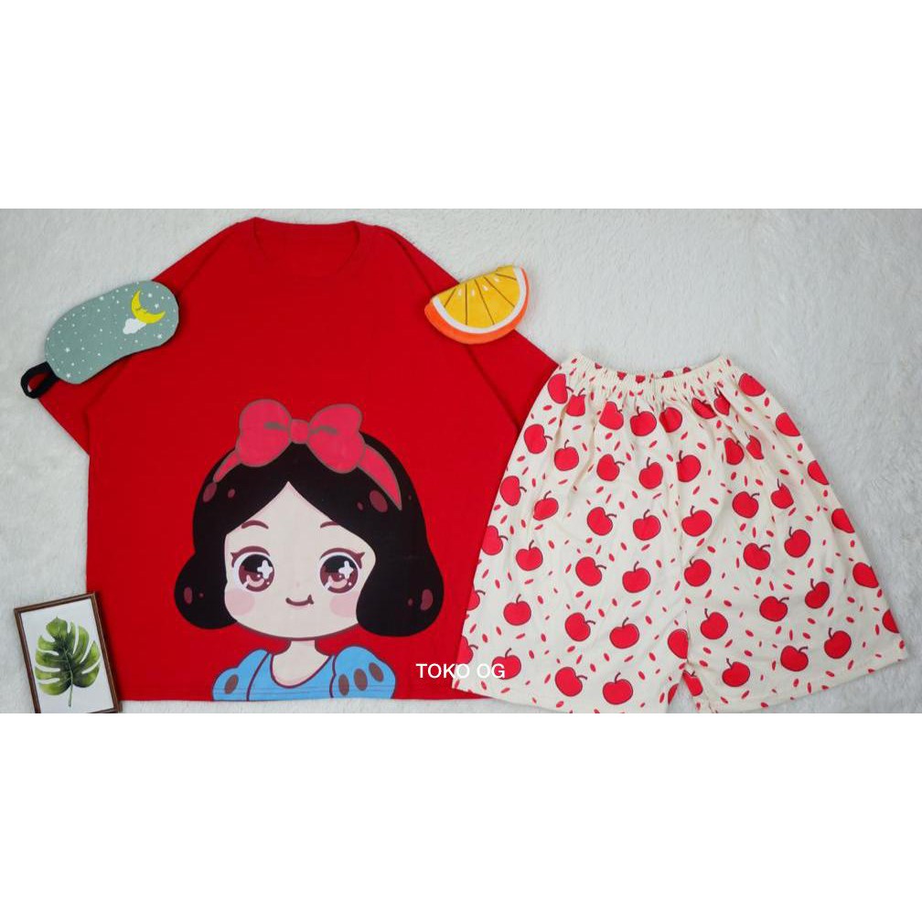 SETELAN BAJU RUMAH KAOS OVERSIZE DAN CELANA DEWASA SETELAN BAJU TIDUR PRINCESS SNOW WHITE