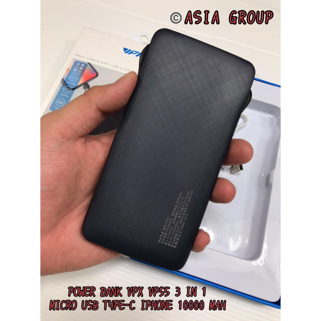 POWERBANK OSSAN VP55 10000MAH 3IN1 MICRO IPHONE DAN TYPE-C ORIGINAL GARANSI 1TAHUN