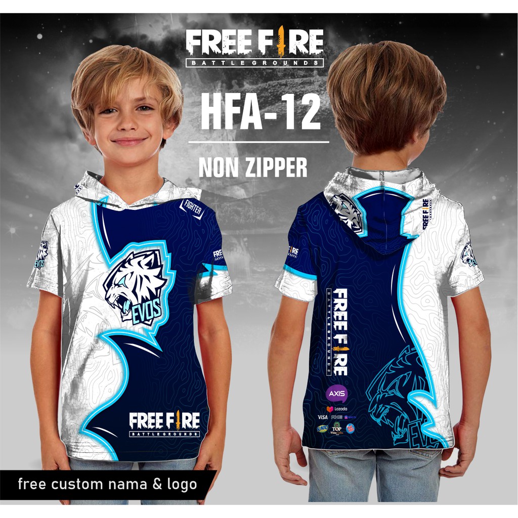 Jersey hoodie free fire anak baju ff evos kaos game