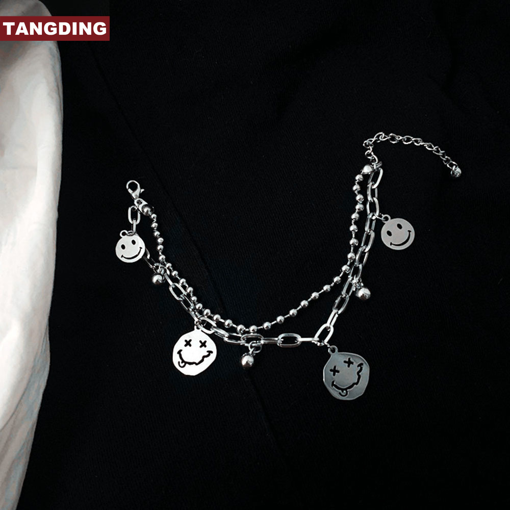 【COD Tangding】Double-decker Chain Bracelet Smiling Face Korean Version