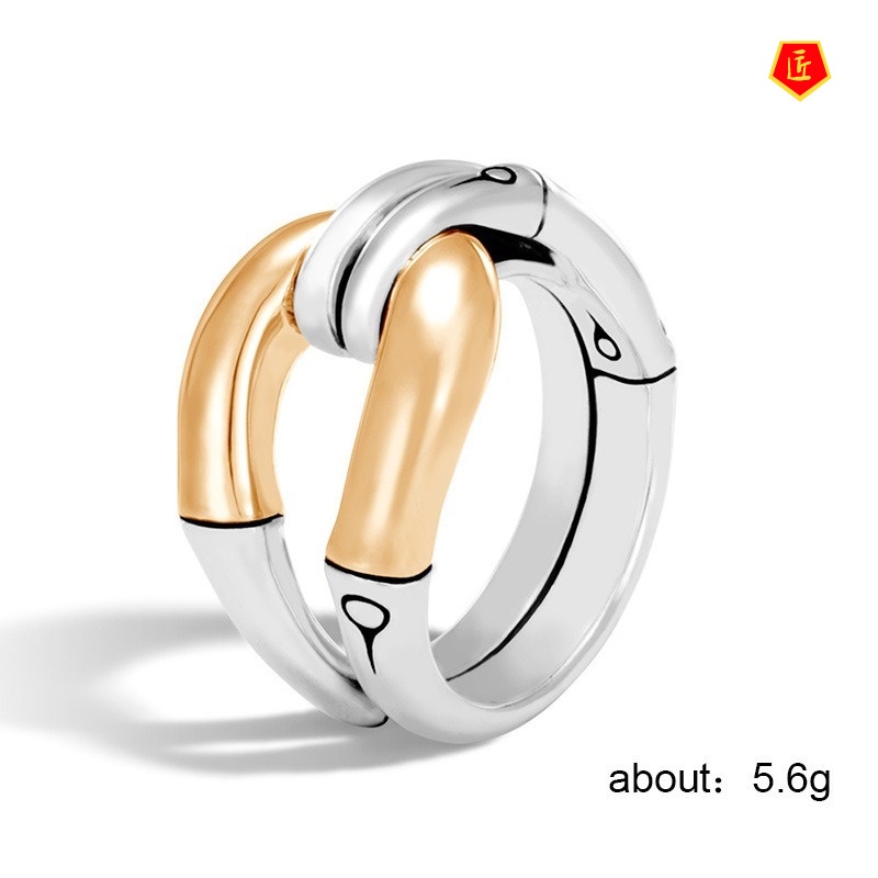 [Ready Stock]Creative Ins Style Geometric Bone 18K Gold Two-Tone Ring for Women