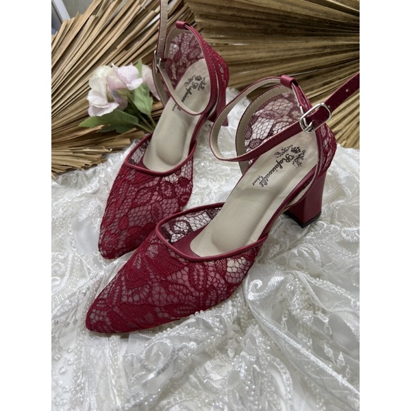 Rafaizoutfit sepatu nataly merah marron sepatu wanita heels tahu 7cm