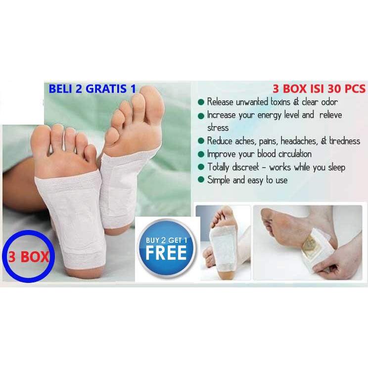 3 BOX ISI 30 PCS - Kinoki Cleansing Detox Foot Pads Buy 2 Get 1 / Koyo Kaki Penyerap Racun - Putih