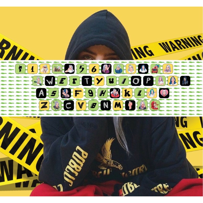 

STICKER KEYBOARD BILLIE EILLISH ALL SIZE UNTUK SEGALA UKURAN UNIVERSAL VINYL GLOSSY