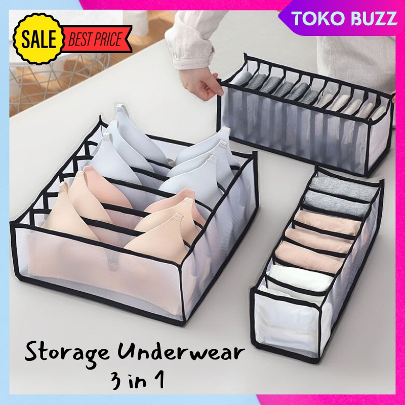 Tempat Penyimpanan UNDERWEAR STORAGE 3 in 1 BRA BH Celana Dalam Kaos Kaki Stocking Wanita Perempuan