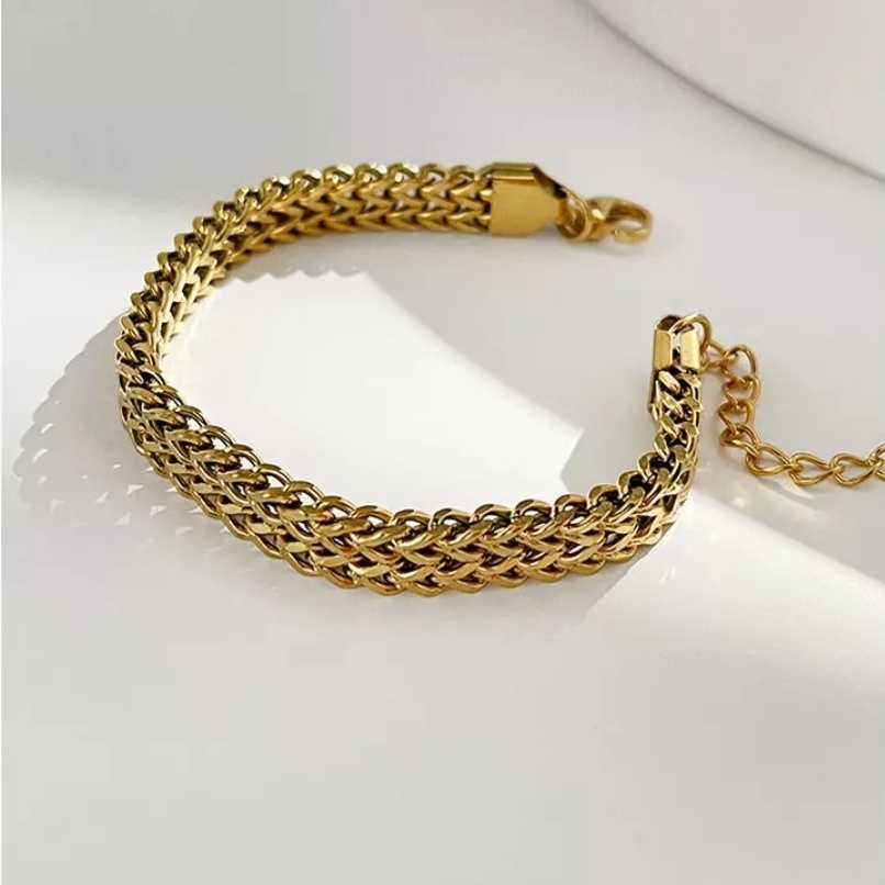 Gelang Rantai Gandum 2 Leyer Besar Warna Gold