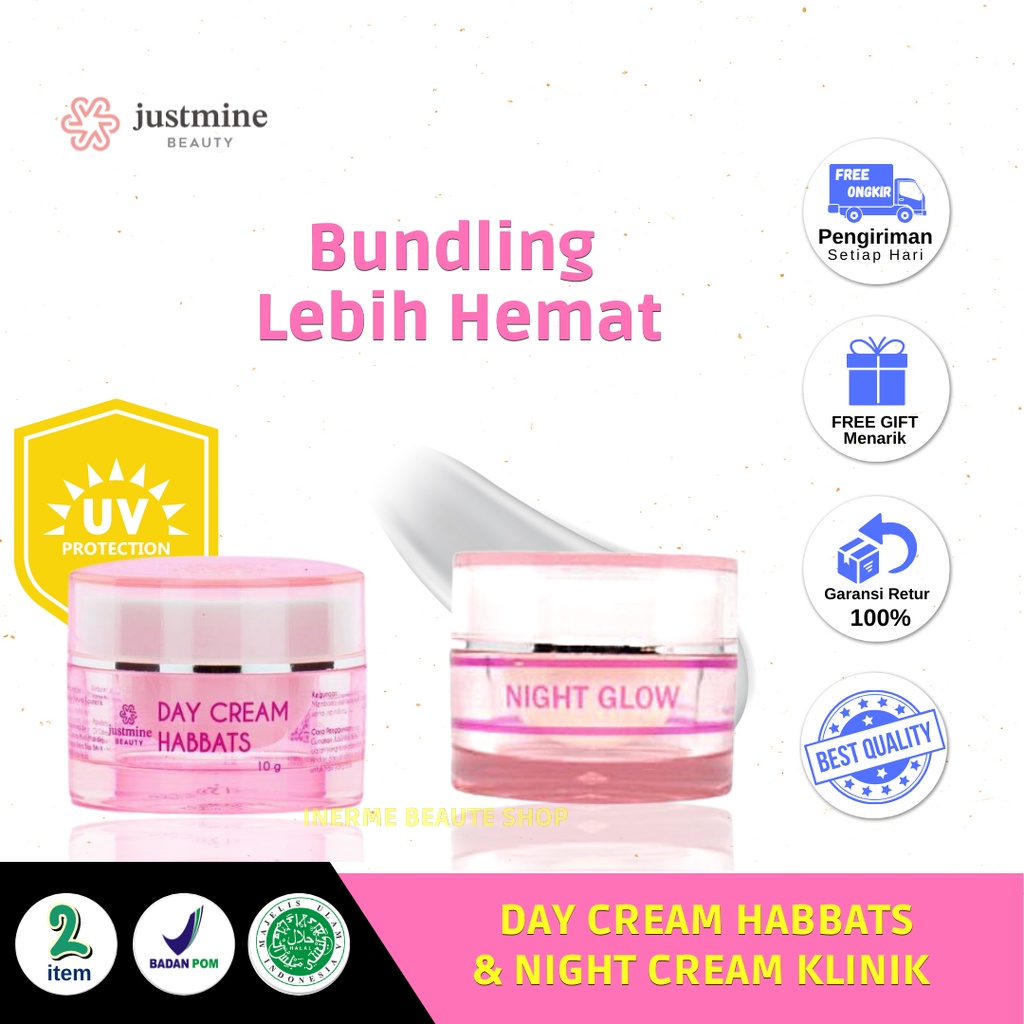Justmine Beauty Bundling Eceran Night Cream Klinik dan Day Cream Habbats | Combo Day Night Cream