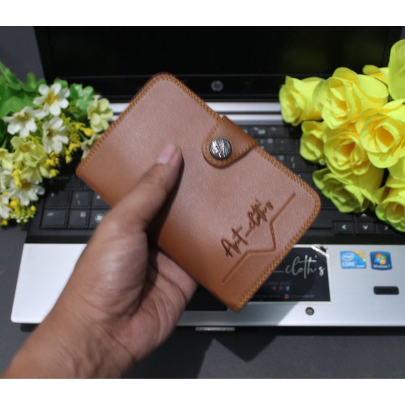 dompet pria 3/4 murah dompet kancing lipat lokal - COD - Terbaru - Bayar ditempat - 100% asli indone-Tan amt02 kc 3/4