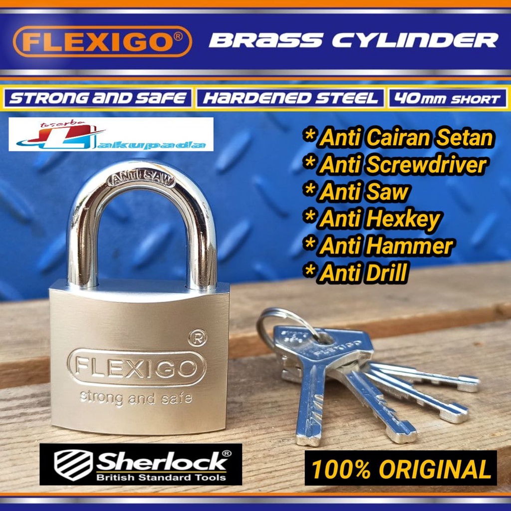 Gembok FLEXIGO Original Division Of Sherlock Padlock Short Pendek 40mm