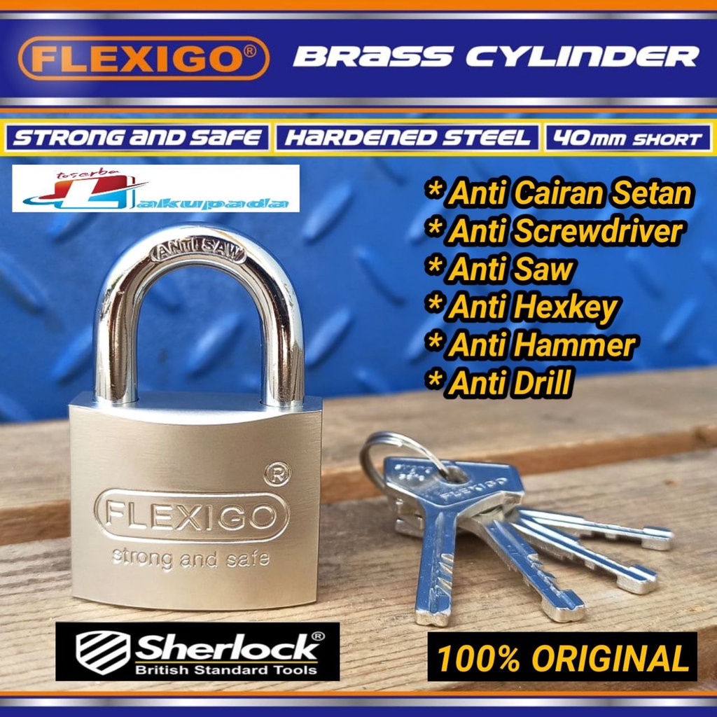 Gembok FLEXIGO Original Division Of Sherlock Padlock Short Pendek 40mm