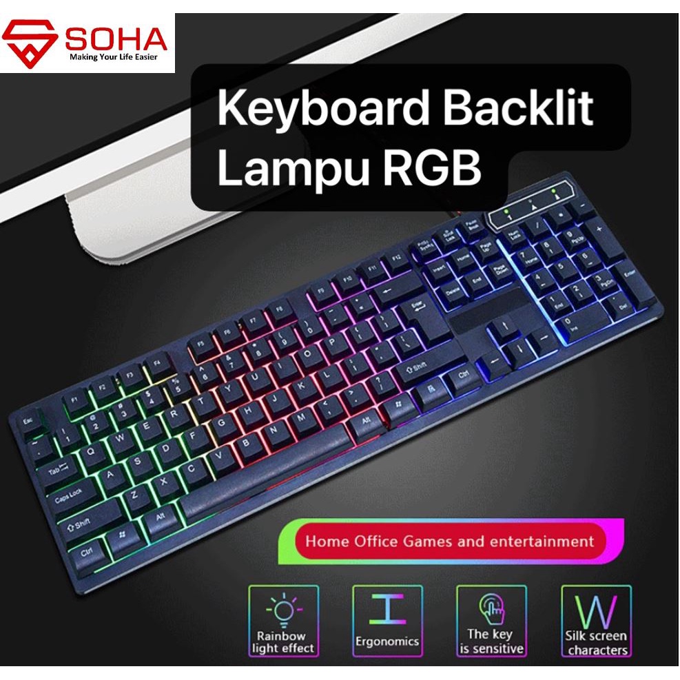 KYB-019 KR-6300 Keyboard Komputer Professional gaming Kabel RGB Backlit Lampu Laptop Game