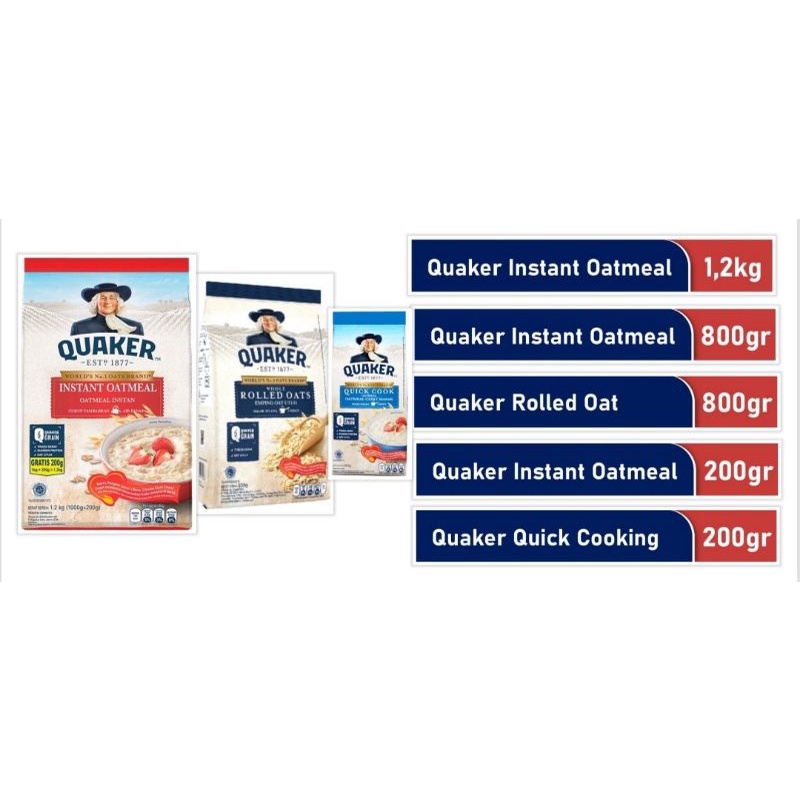 

Quaker Instan Instant Oatmeal 1200gr 1.2kg 1.2 200gr 800gr Quick Cook Rolled Oats