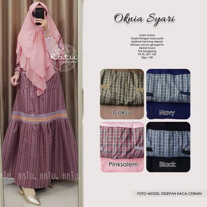 premium OKNIA SYARI GAMIS HARIAN PREMIUM KATUN LINEN BLUEBERRY SPORTY new