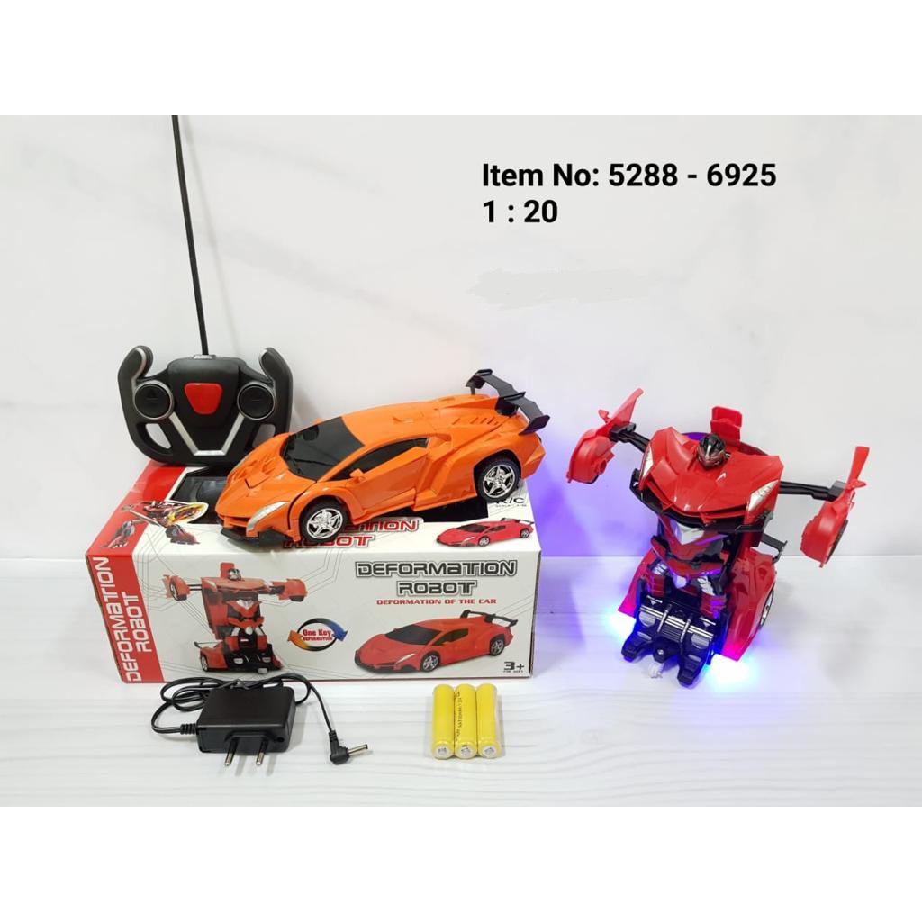 RC TRANSFORMER 1: 18 MOBIL REMOT JADI ROBOT BATERAI CHARGE dan CHARGER