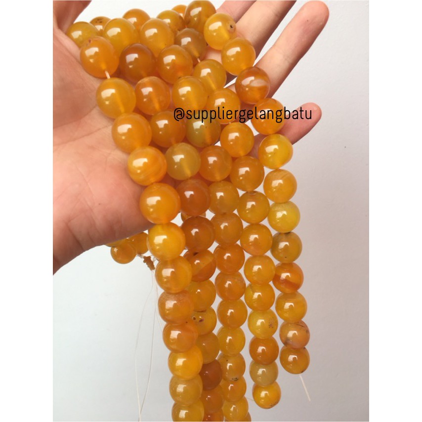 batu gelang kalung 16mm YELLOW AGATE glossy kuning agatis premium akik aksesoris craft pria wanita