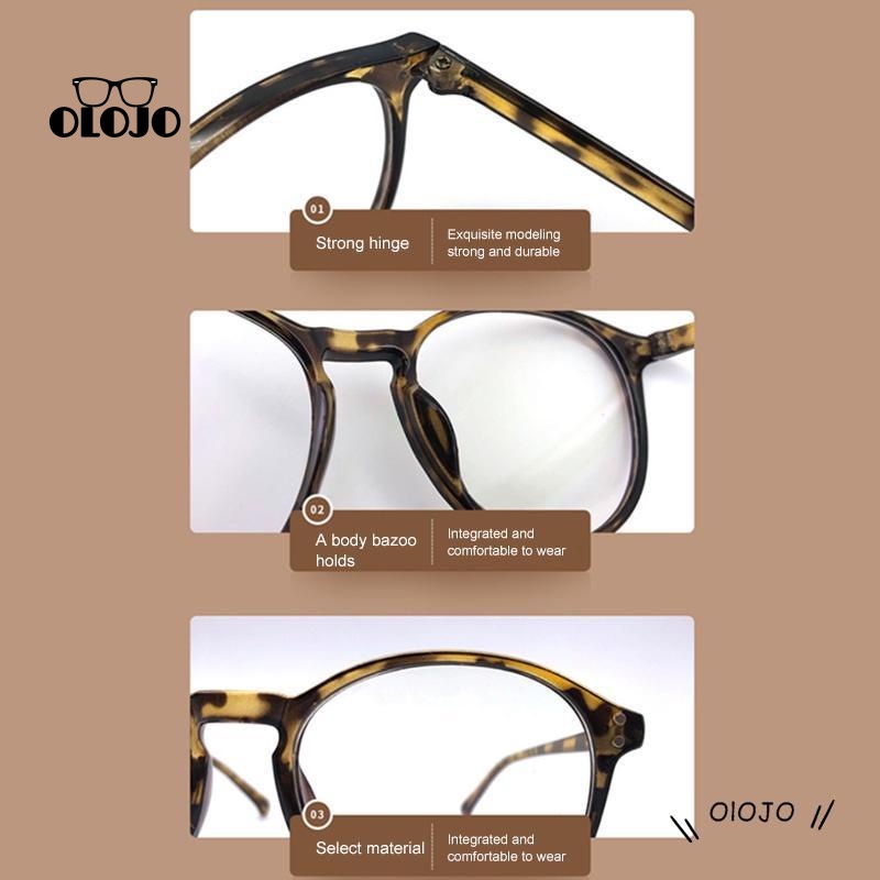 【COD】Kacamata Korea Wanita Leopard Kacamata Anti Radiasi Anti Blue Light Bingkai Bulat Gaya Lensa Transparan Wanita Fashion retro flat Eyeglasses ol2