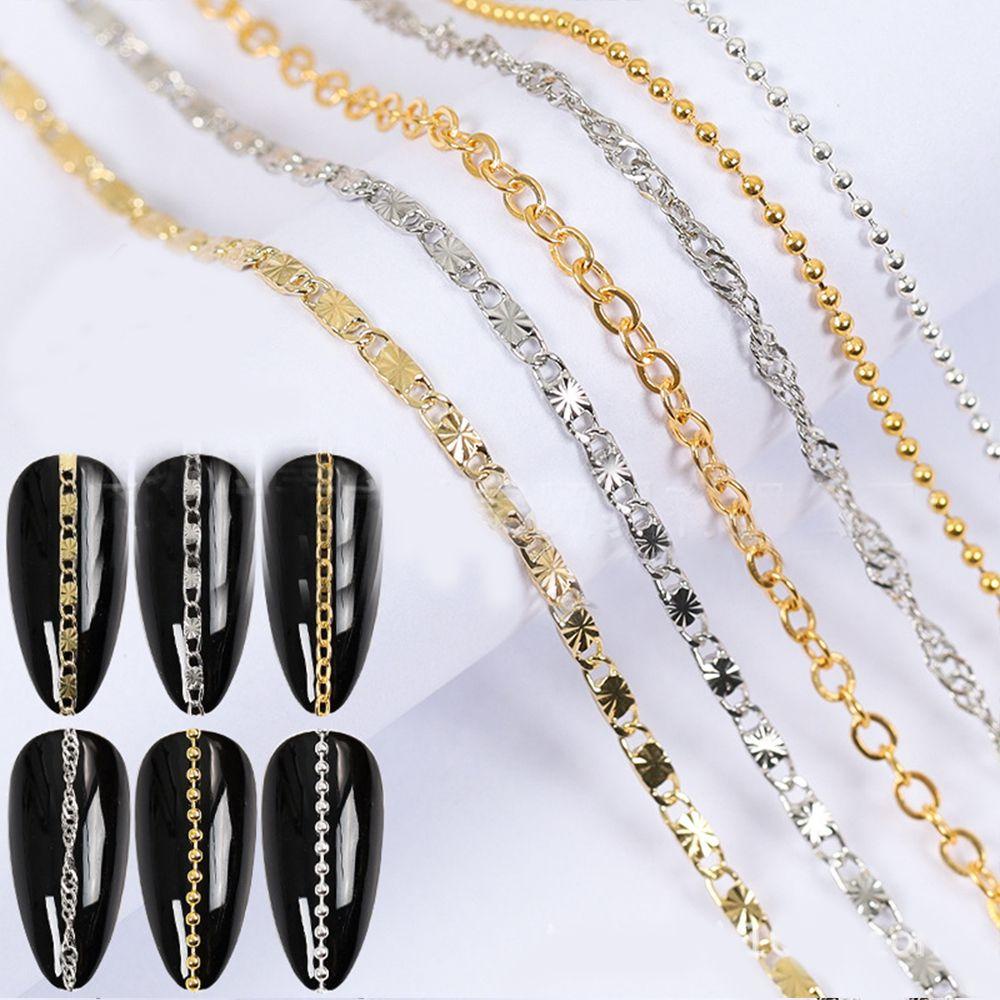 AUGUSTINA Agustina Rantai Logam Kristal Wanita Nail Art Dekorasi Manicure Aksesoris DIY Nail Charms