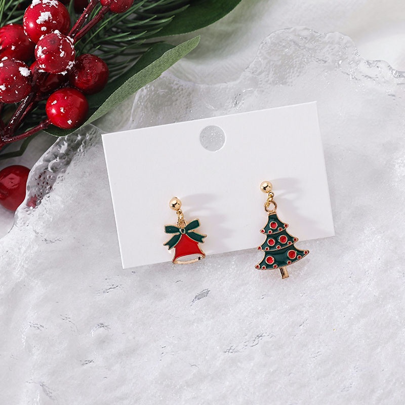 Anting Tusuk Gantung Asimetris Desain Rusa Natal Kreatif Untuk Wanita