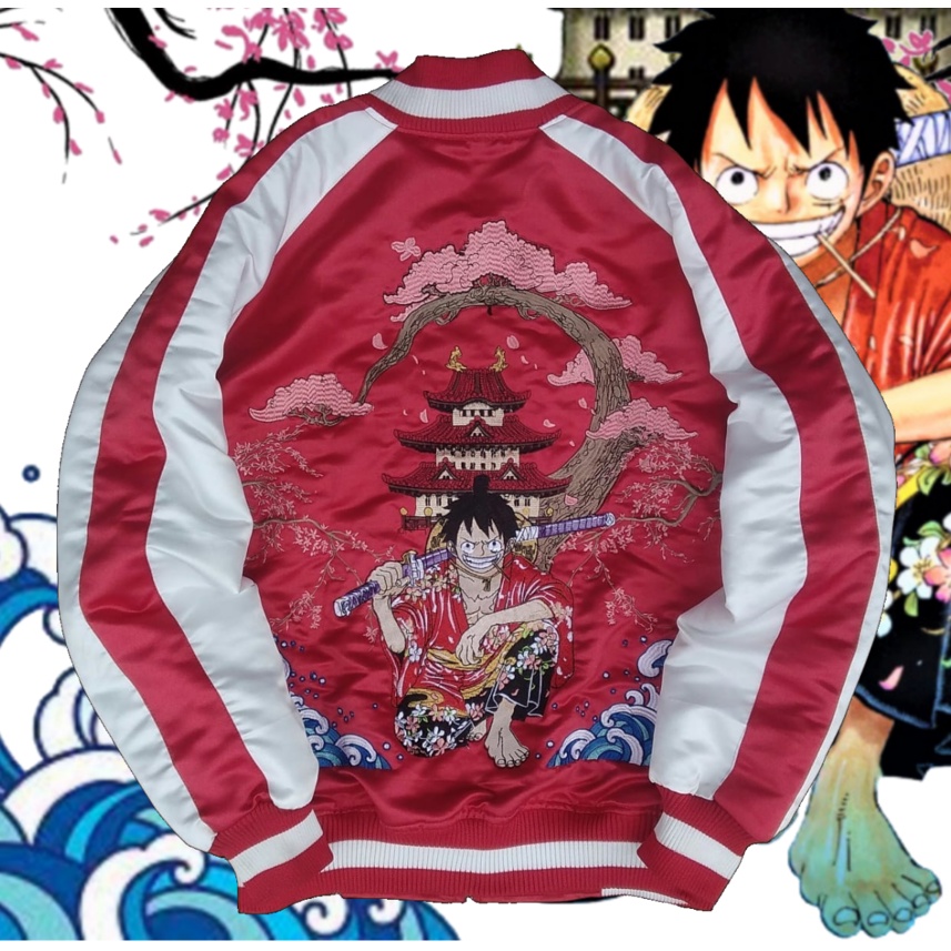 Jacket Sukajan Hanami Luffy Taro Anime One Piece