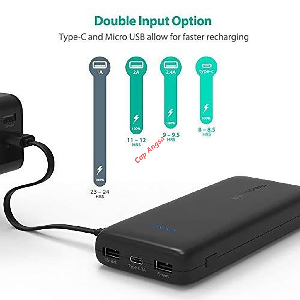 POWERBANK FAST CHARGING 22000mAh RAVPower QUICK CHARGE RAV POWER TYPE C MICRO USB DUAL INPUT