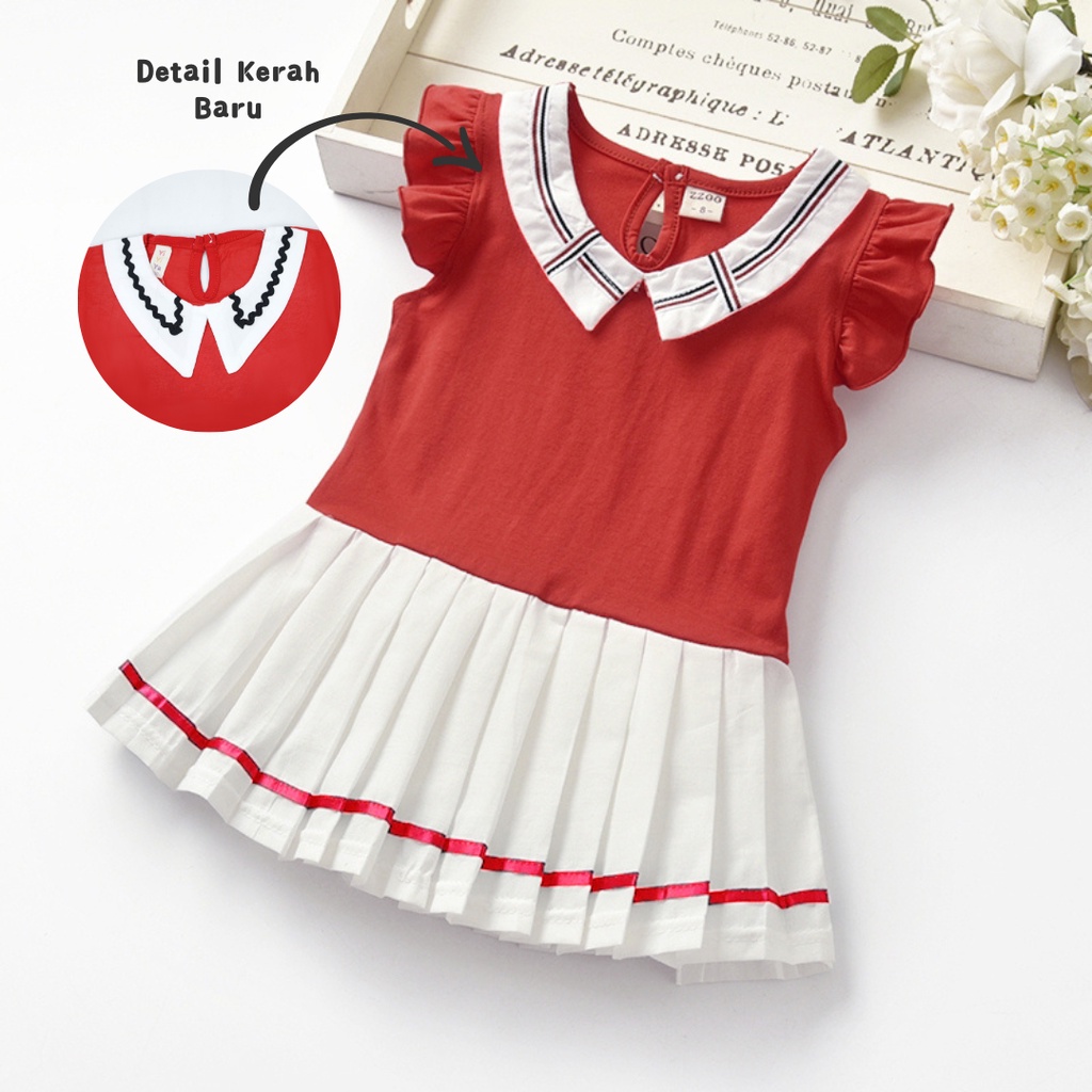 Bayi - 3 Tahun - Dress Anak Eun Ha | Baju Anak Perempuan Dres Lengan Pendek Dress Kensi Set Premium Korea ZR Vedia Merah Putih