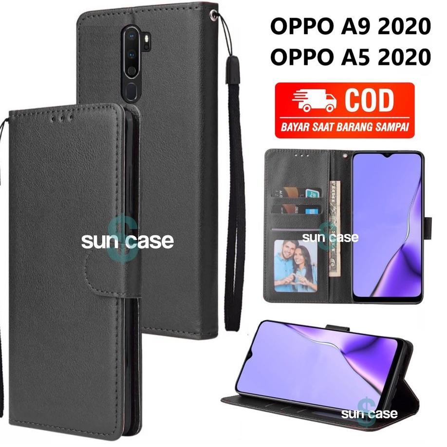 Promo - Casing OPPO A9 2020 / A5 2020 model flip buka tutup case kulit ada tempat foto dan kartu juga tali hp flip cover ..
