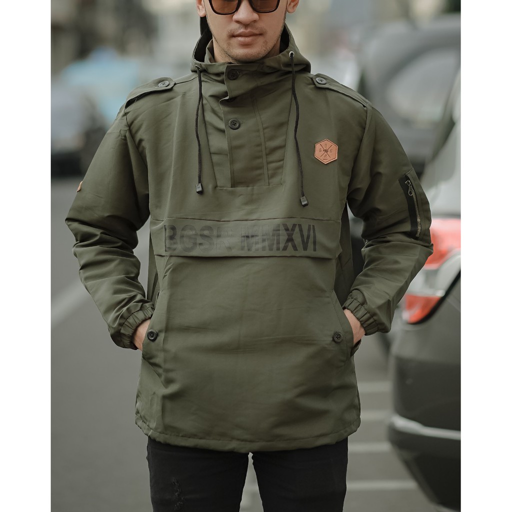 BGSR - Jaket Hoodir Pria Cagoule Inspire Hijau Army Original