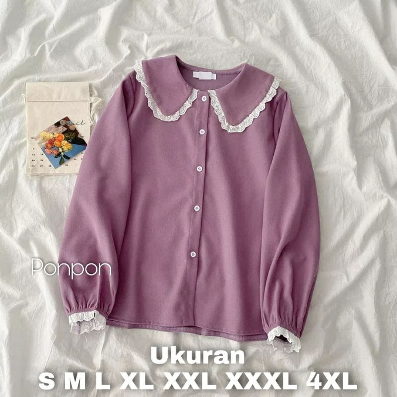 ( S M L XL XXL XXXL 5L ) Ponpon blouse - ATASAN RENDA WANITA JUMBO BEST SELLER