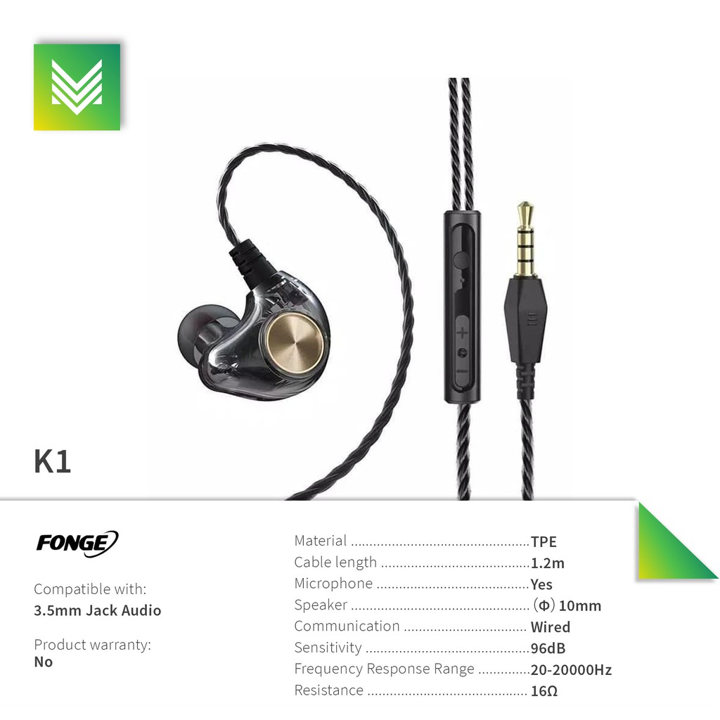 FONGE K1 with Mic Earphone In-ear Stereo Bass Subwoofer