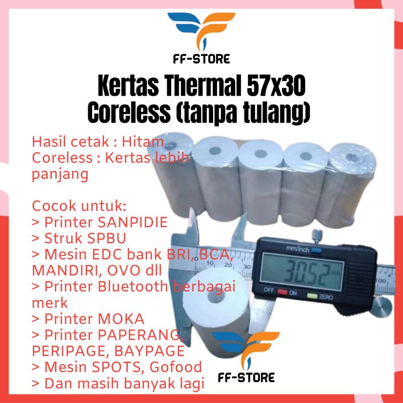 

Kertas Termal Kertas STRUK NOTA 57x30 58x30 Continuous Roll Coreless Printer Mini Thermal EDC