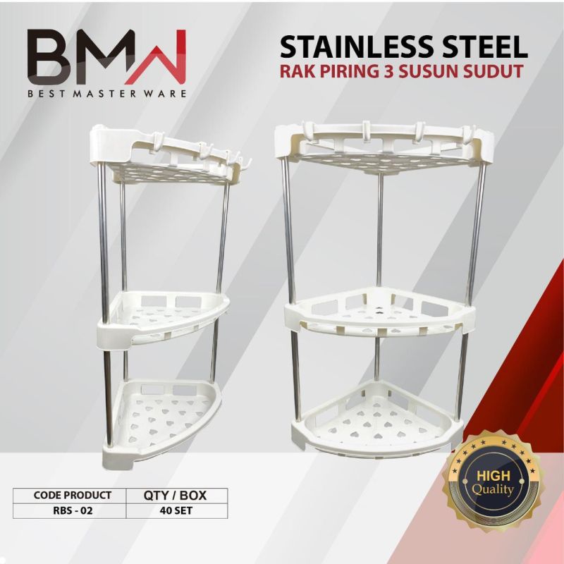 RAK DAPUR 3 SUSUN SUDUT STAINLESS STEEL TEBAL KUALITAS BAGUS