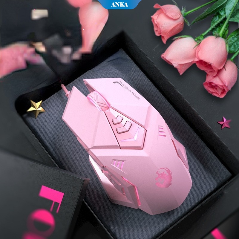 Mouse silent gaming kabel USB berwarna merah muda yang lucu Konfigurasi tinggi DPI yang dapat disesuaikan Ergonomi PC dan laptop dengan lampu latar