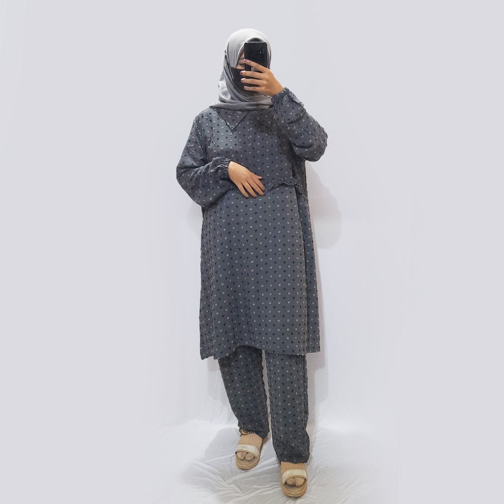 ZLH Neta Set - Setelan Atasan Sleting dan Bawahan Neta Setcel Crinkle Uragiri Airflow Double Tone Bu