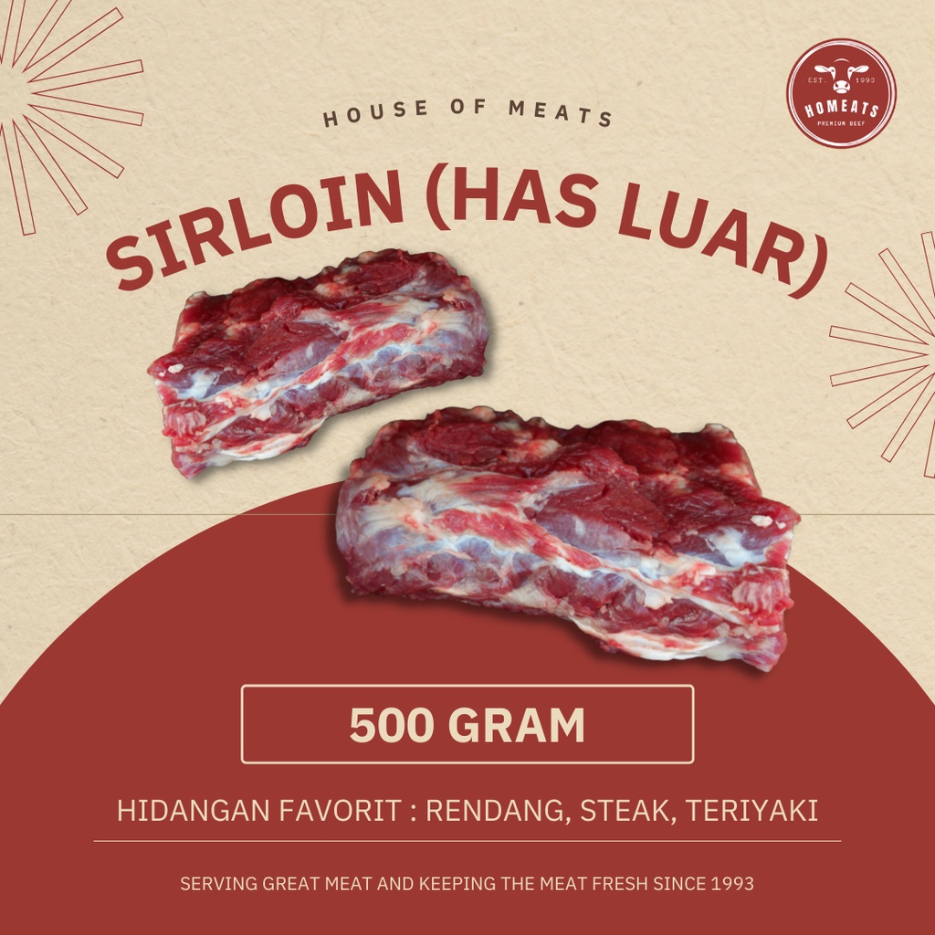 

Daging Sapi Lokal Segar Has Luar Beef Sirloin Fresh 1/2 Kg 500 Gram