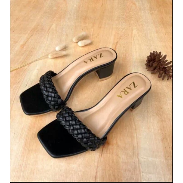SANDAL WANITA TERBARU HEELS 5CM HAK TAHU MODEL TALI ANYAM DEPAN