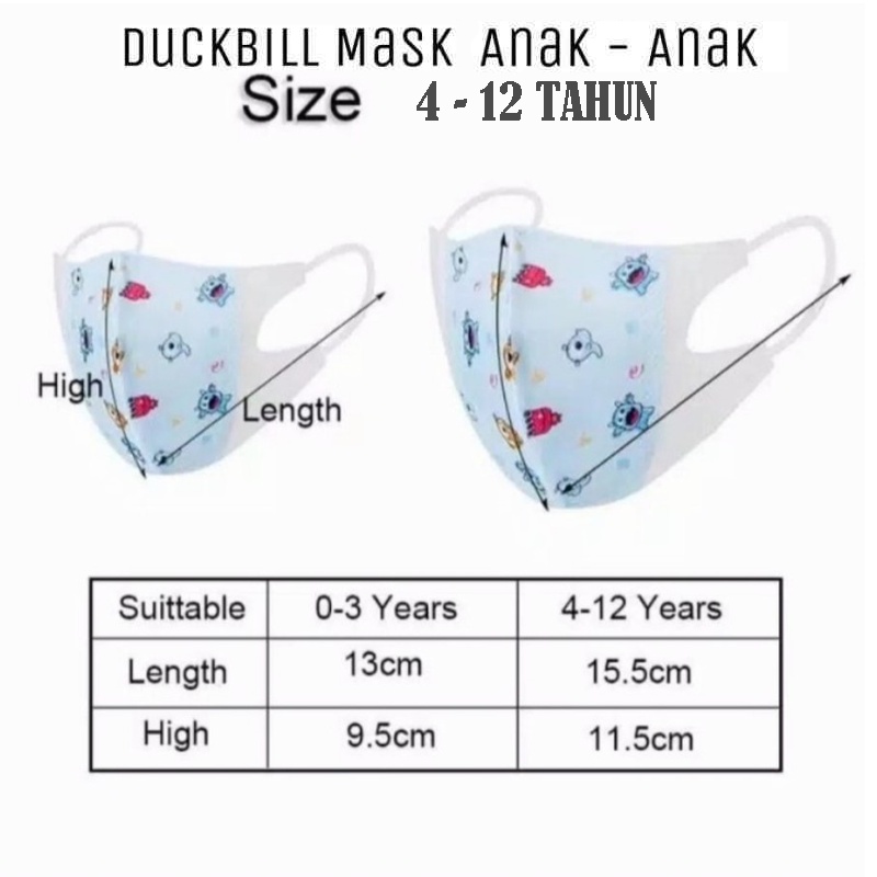 Masker Duckbill Anak dan Bayi 3ply Earloop Mask Protevtive mask Masker Anak Motif Karakter Random