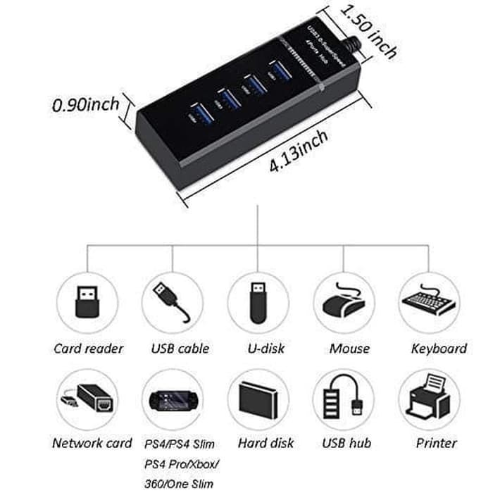 USB Hub 3 3.0 4 Port Super High Speed 5Gbps 4 Slot Ports Adapter