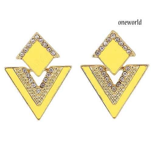 OW@ Punk Fashion Rhinestone Triangle Oil Drop Ear Stud Earrings Geometric Jewelry