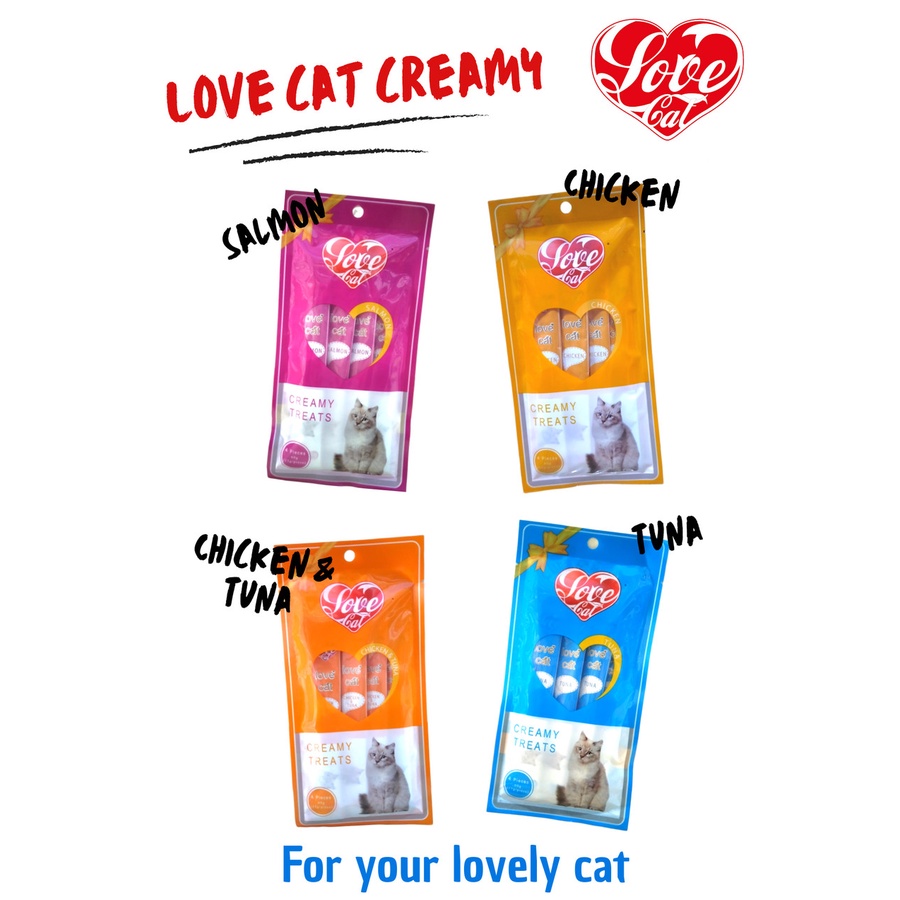 LOVE| Love Cat Creamy Treats 15gr ( isi 4 pcs ), Cemilan Snack Kucing