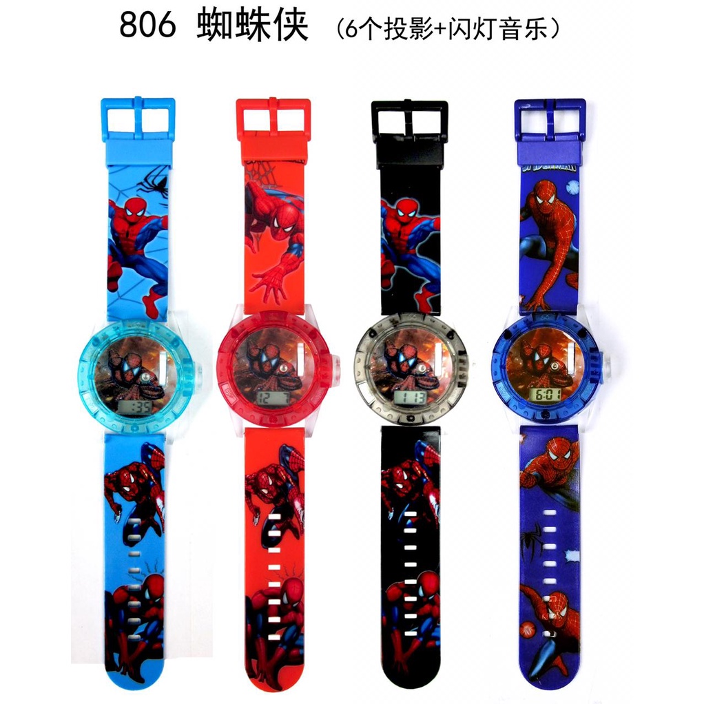 Jam Tangan Digital Anak Karakter Spiderman Lampu Proyeksi Melody 4 Warna