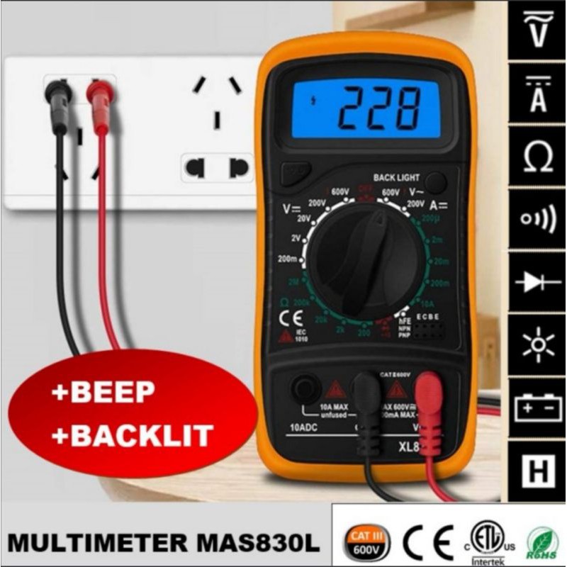 Multitester Multimeter Avometer Digital MAS830L DT-830L Backlit LCD