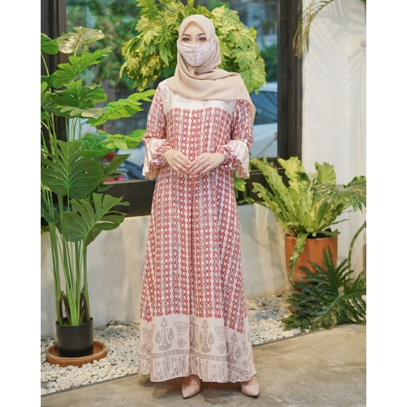 Gamis Wanita Kia Maxi Motif | Fashion Muslim Wanita | Dress Muslim Wanita Busui Friendly All Size-Dusty (Dewasa)