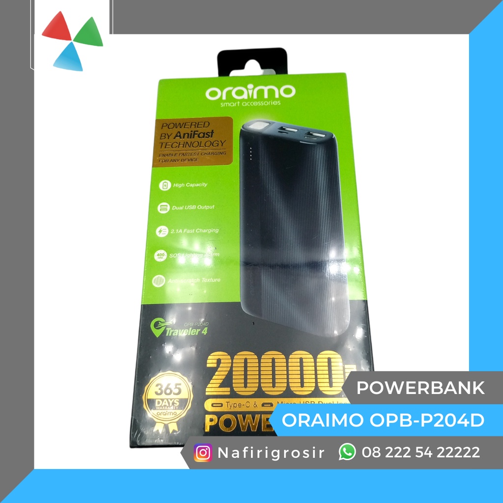 ORAIMO OPB-P204D TRAVELER 4 POWERBANK 20000MAH DUAL USB FAST CHARGING