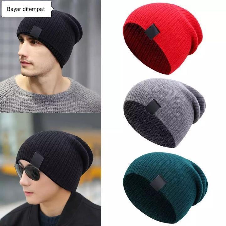 Topi Kupluk rajut Beanie Wool Winter Cap Skullcap Casual Outdoor Adventure Hiking Men Women topi